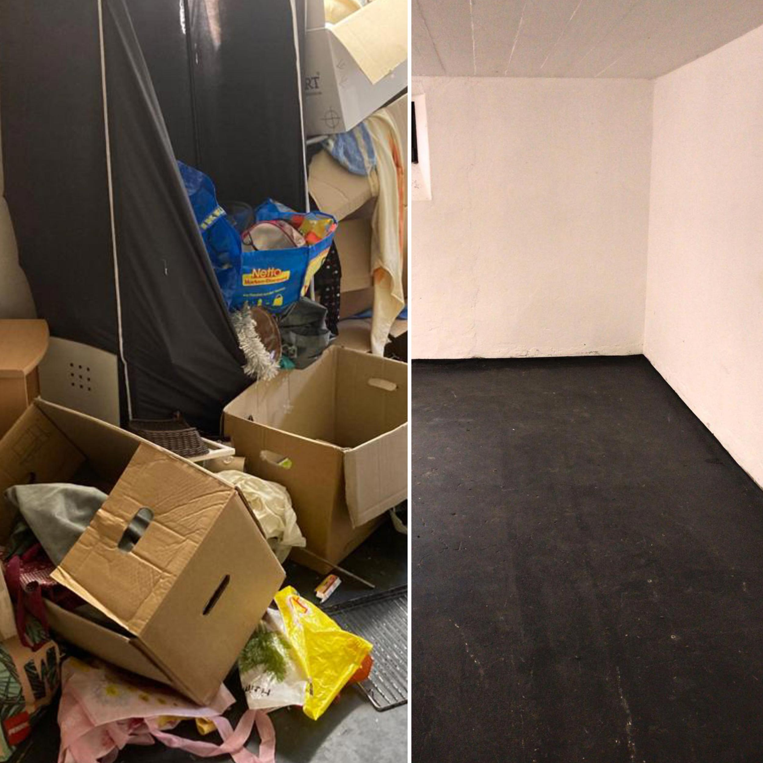 Vorher- und Nachherbild beim Kellerausräumen